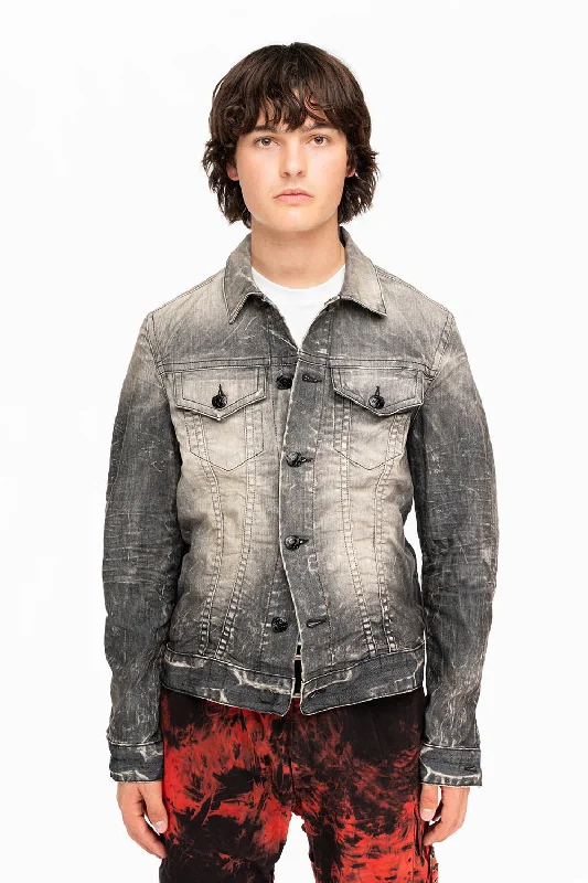 Cut selvedgeMENS BLACK DENIM JACKET IN 4D DARK