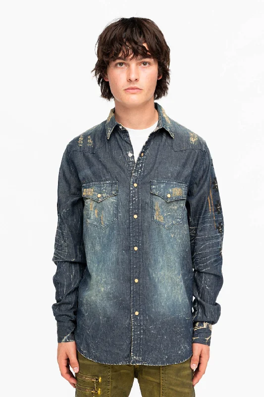 MadewellWESTERN STYLE MENS DENIM SHIRT WITH CRYSTALS