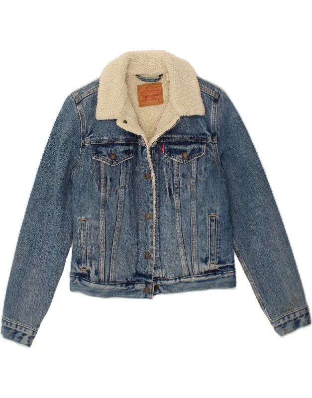 Denim tasselsLEVI'S Womens Denim Sherpa Jacket UK 10 Small Blue Cotton