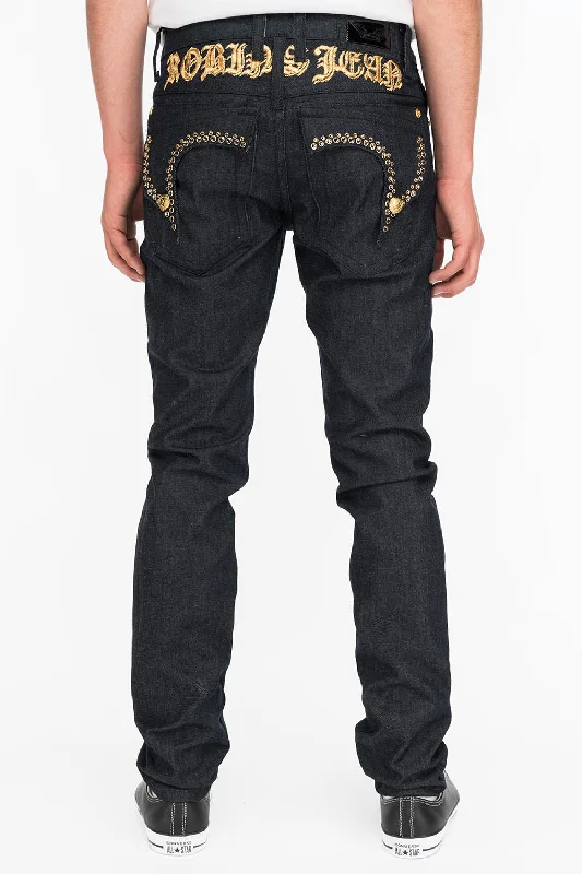 Cowboy jewelryMENS RAW DENIM SLIM FIT KILLER FLAP JEANS WITH O.E. SCRIPT AND CRYSTALS