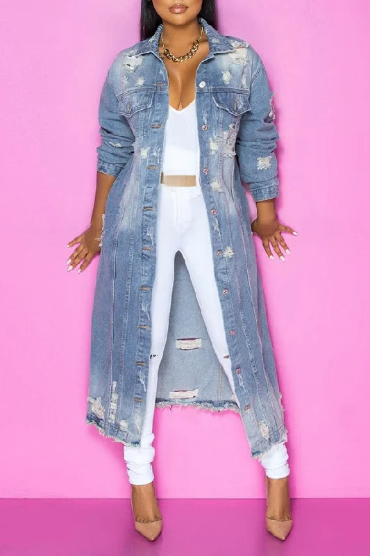 Denim dressCasual Ripped Long Denim Jacket