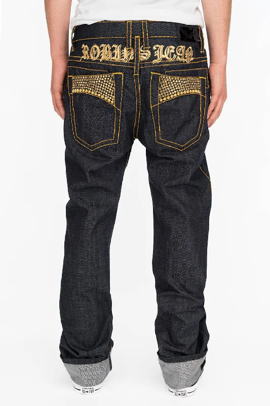 Calvin KleinMENS RAW DENIM SLIM FIT CLASSIC JEANS WITH ORANGE HEAVY STITCHING STUDS AND CRYSTALS