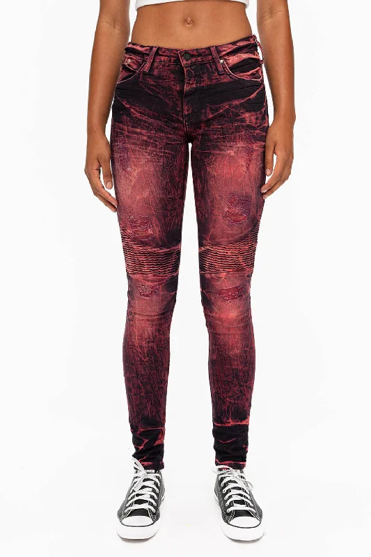 Denim with bootsSKINNY WOMENS BIKER JEANS IN DISTRESSED DENIM IN YANKEE WASH