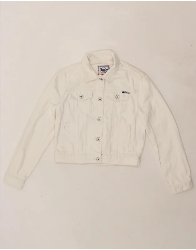 Denim shirtSUPERDRY Womens Crop Denim Jacket UK 8 Small White Cotton