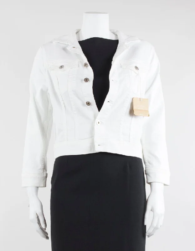 Denim with jacketAg White Denim Harper Jacket With Neon Embroidered Back Panel Size Medium