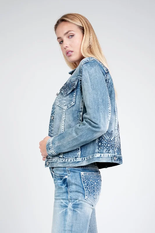 AnthropologieAztec 3D Printing Embroidered Denim Jacket