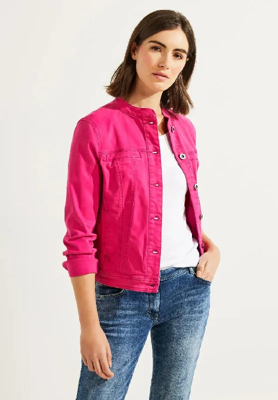 Denim with jacketCecil Round Collar Denim Jacket, Cool Pink