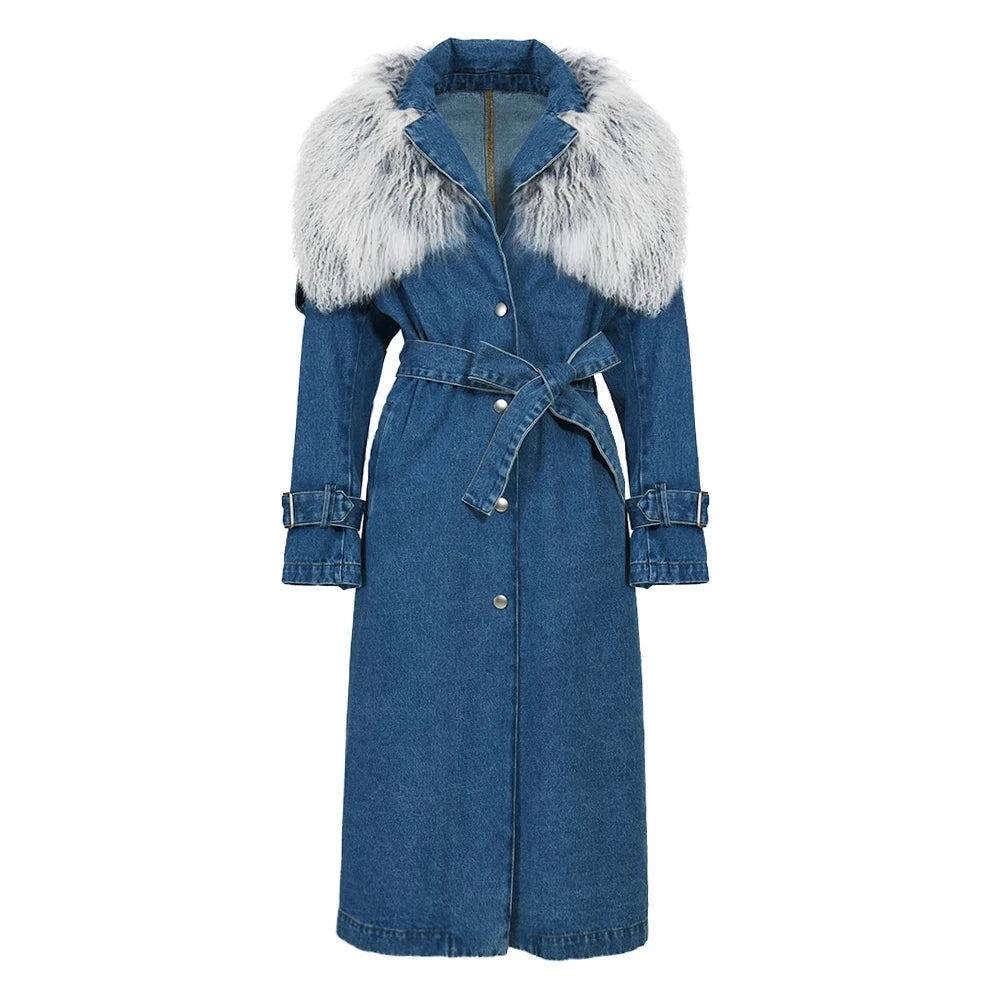 Cowboy jewelryDenim and Fur Trench Coat