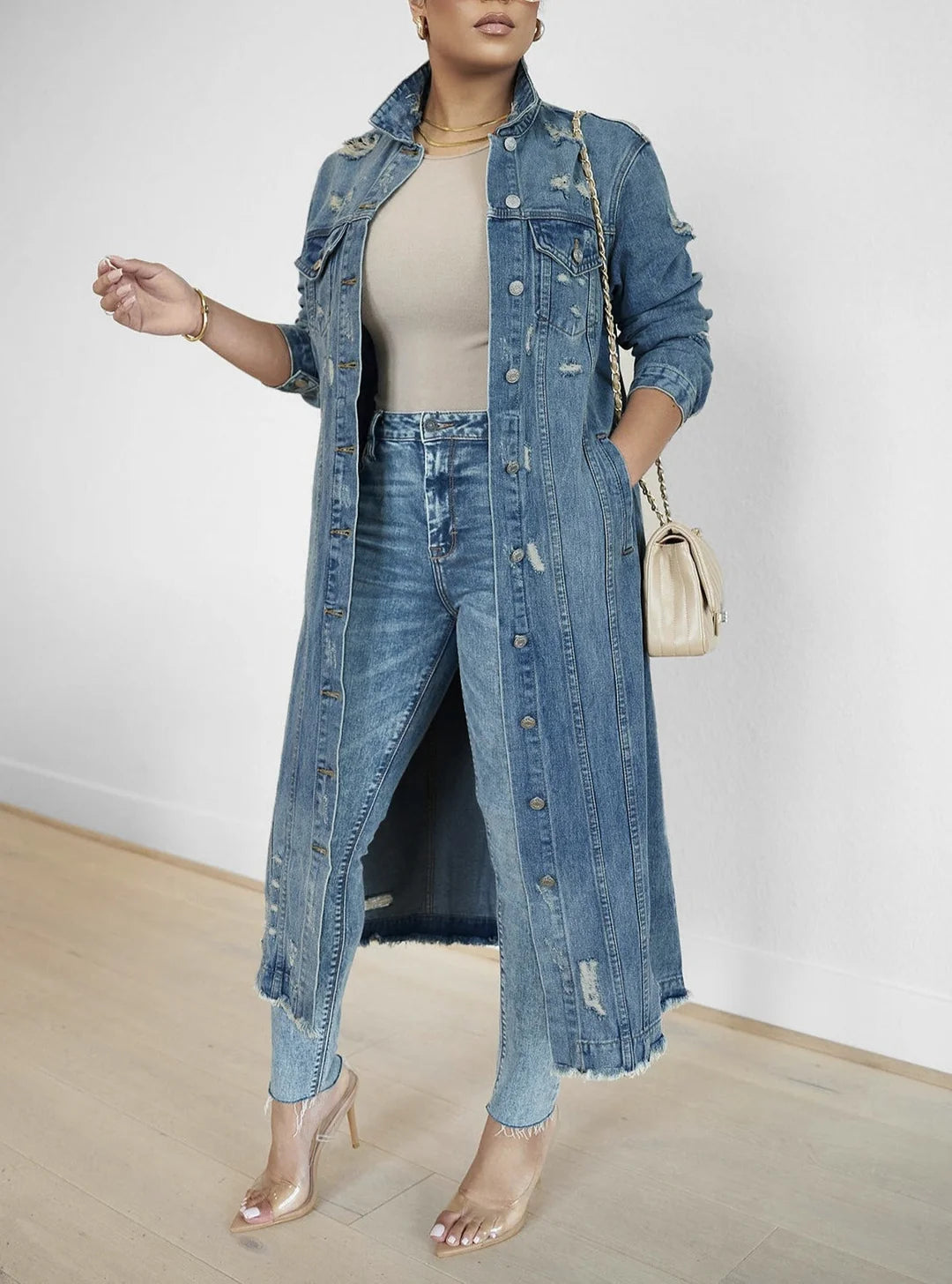 Denim long skirtDistressed Denim Long Jacket