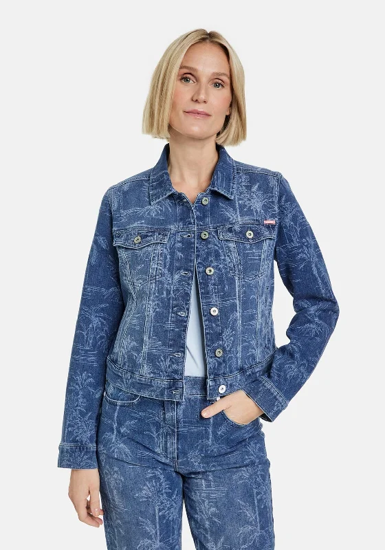 Denim beadsGerry Weber Palm Tree Design Short Denim Jacket, Blue