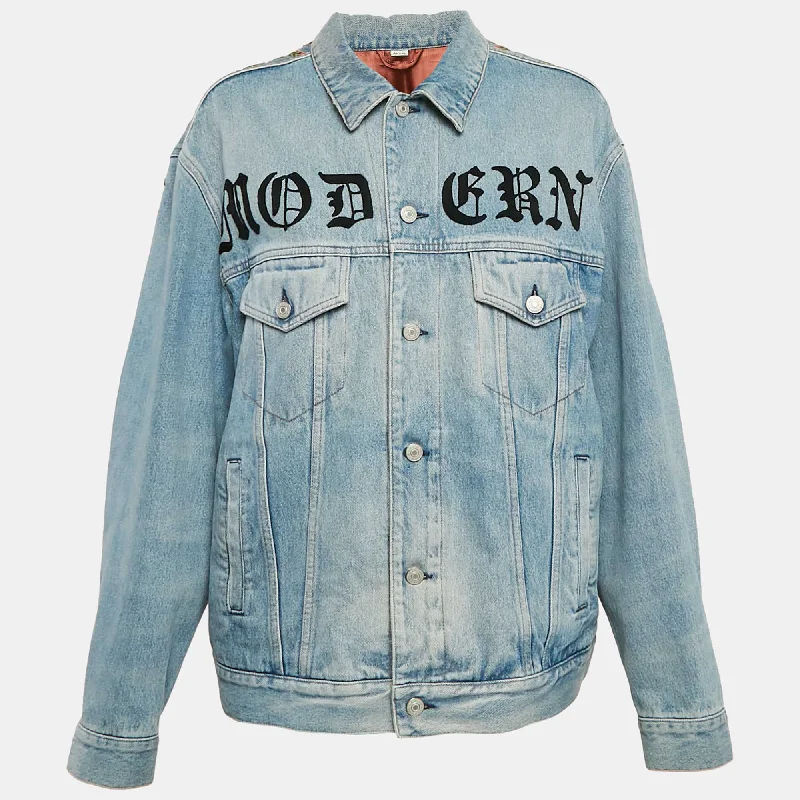 Denim with sweaterGucci Blue Vintage Logo Print Denim Applique Detail Jacket L