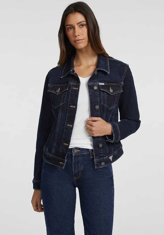 Denim with high heelsGuess Womens Slim Denim Trucker Jacket, Dark Blue