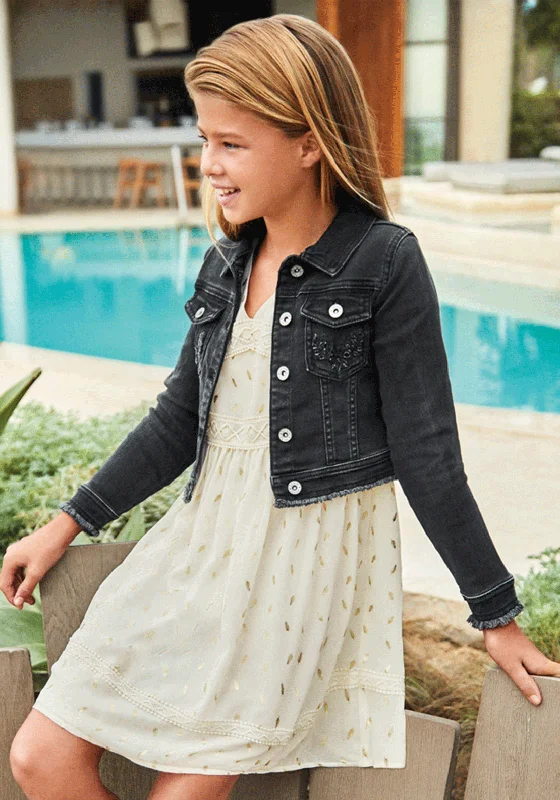 Denim backlessMayoral Older Girls Embroidered Denim Jacket, Black