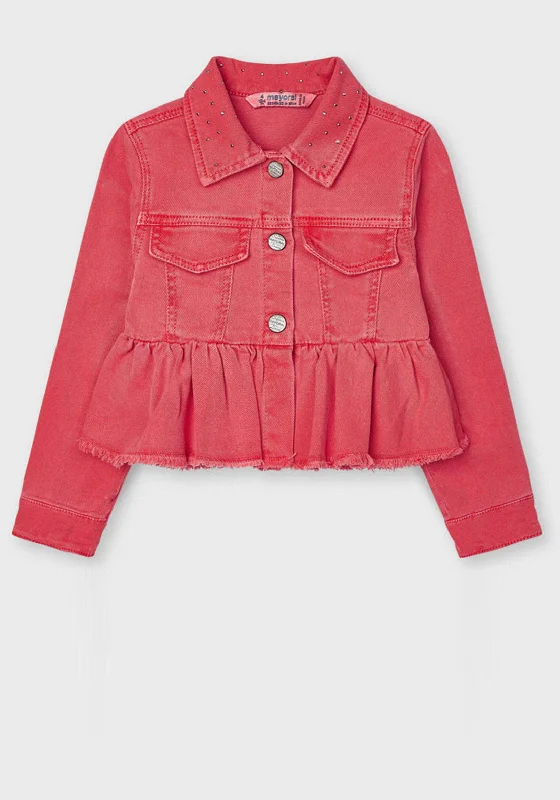 Casual denimMayoral Girls Stud Trim Denim Jacket, Coral Red