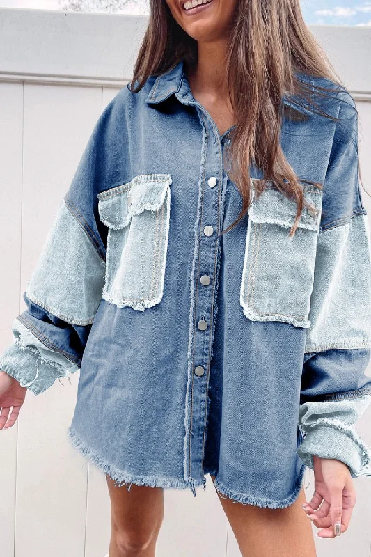 Denim dressRaw Hem Color Block Denim Jacket