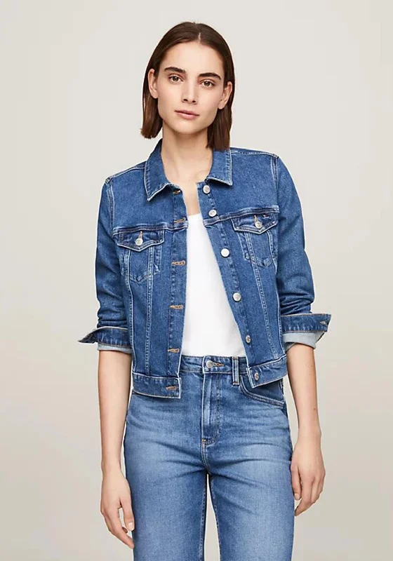 Denim finishingTommy Hilfiger Womens Slim Fit Denim Trucker Jacket, Mel Blue