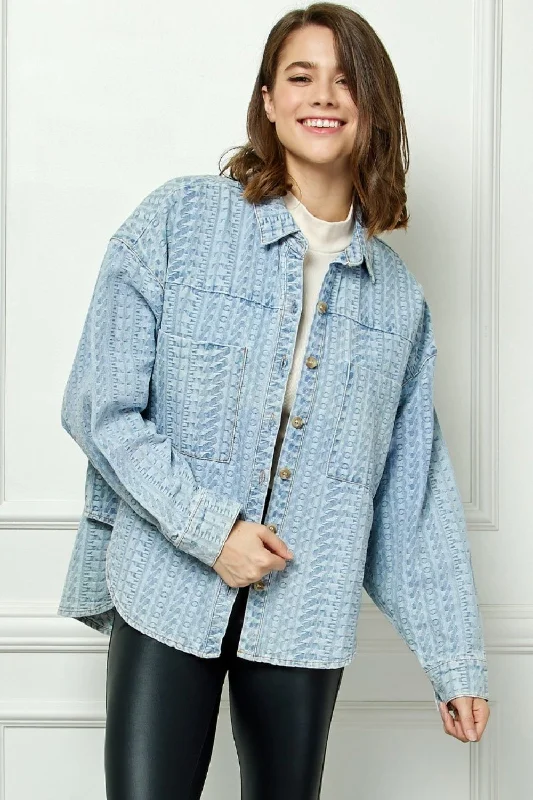 Business denimVeveret Button Up Dropped Shoulder Denim Top