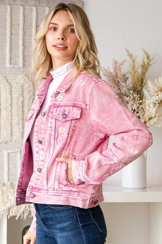 Casual denimVeveret Daisy Print Button Up Denim Jacket