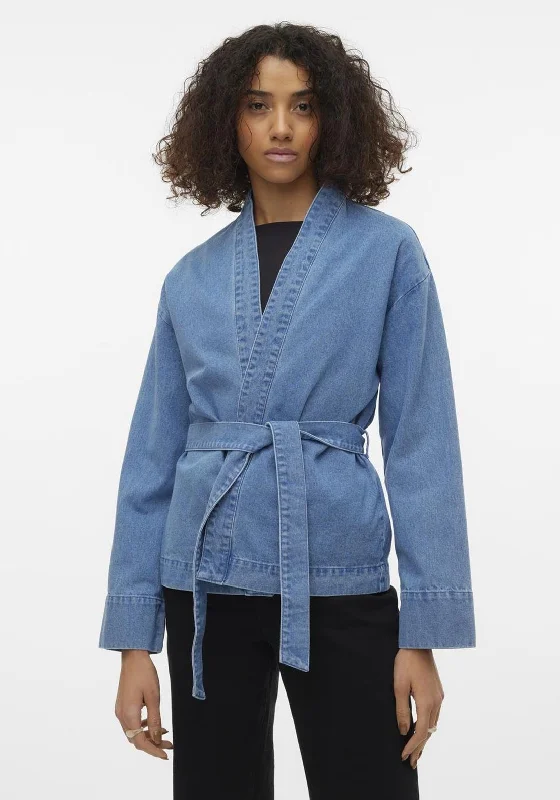 DenimVero Moda Keely Belted Short Denim Kimono, Medium Blue