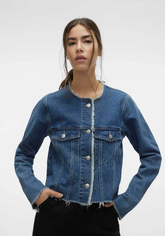 Levi'sVero Moda Kiri Frayed Denim Jacket, Medium Blue Denim