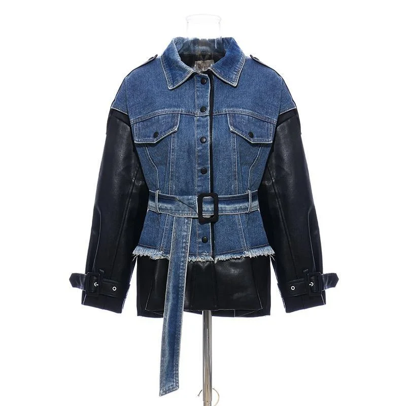 UniqloWomen's Patchwork Faux Leather & Denim Coat