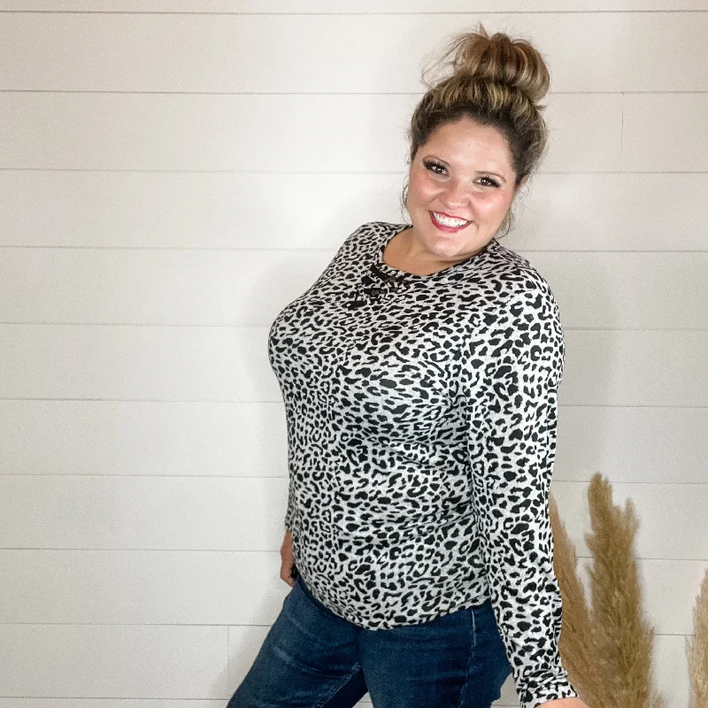 "Dixie" Animal Print Long Sleeve with Criss Cross Design (Grey)