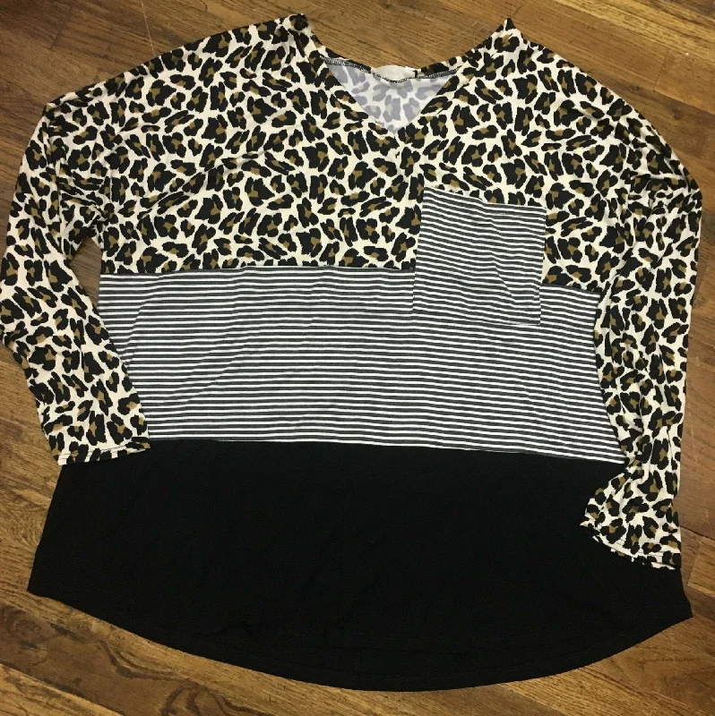 Entro Cheetah & Grey Stripe Long Sleeve Plus Top