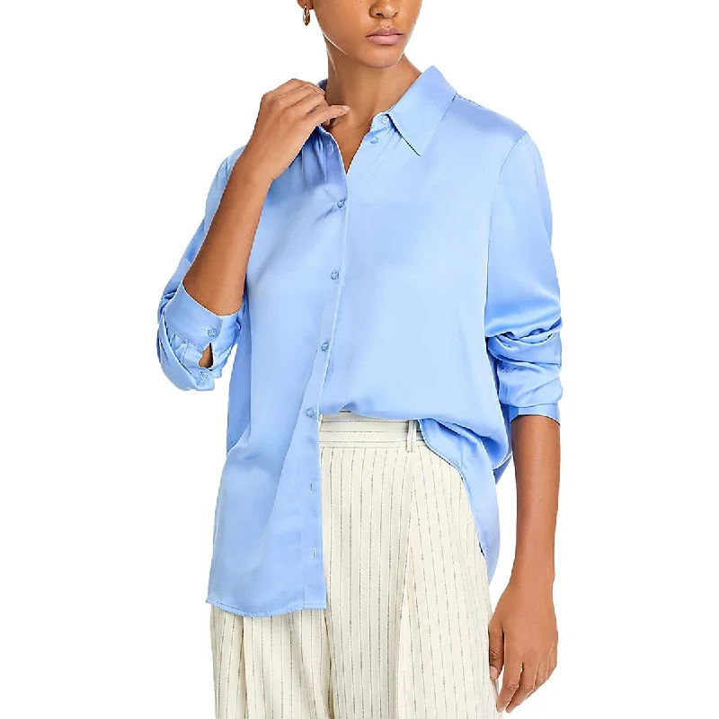 French Connection Womens Satin Long Sleeve Button-Down Top