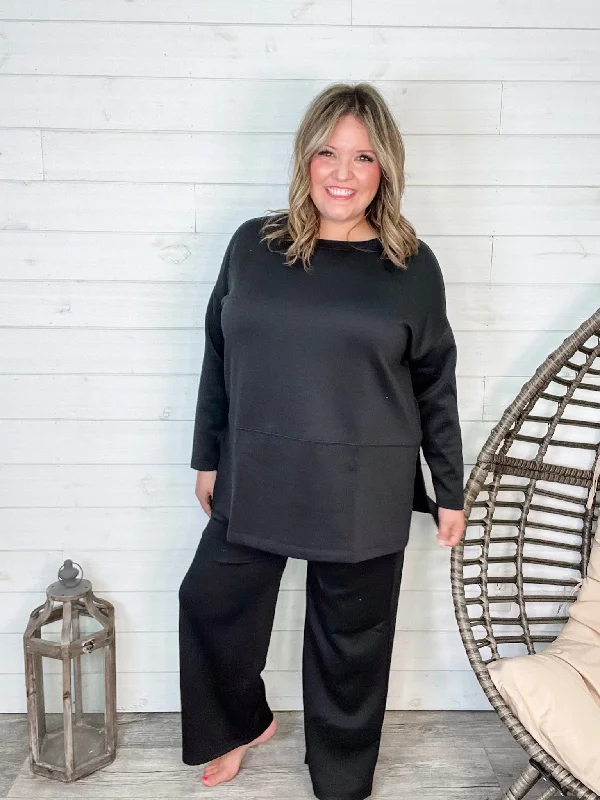 "Greece" Long Sleeve Top and Wide Leg Pants (Black)