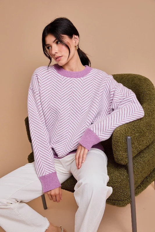 "In Our Moment" Long Sleeve Herringbone Pattern Sweater Top