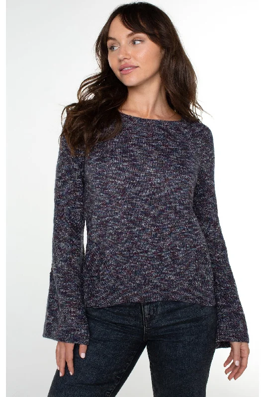 Liverpool Long Sleeve Sweater With Cable Stitch Sleeve Detail In Starry Night Marl