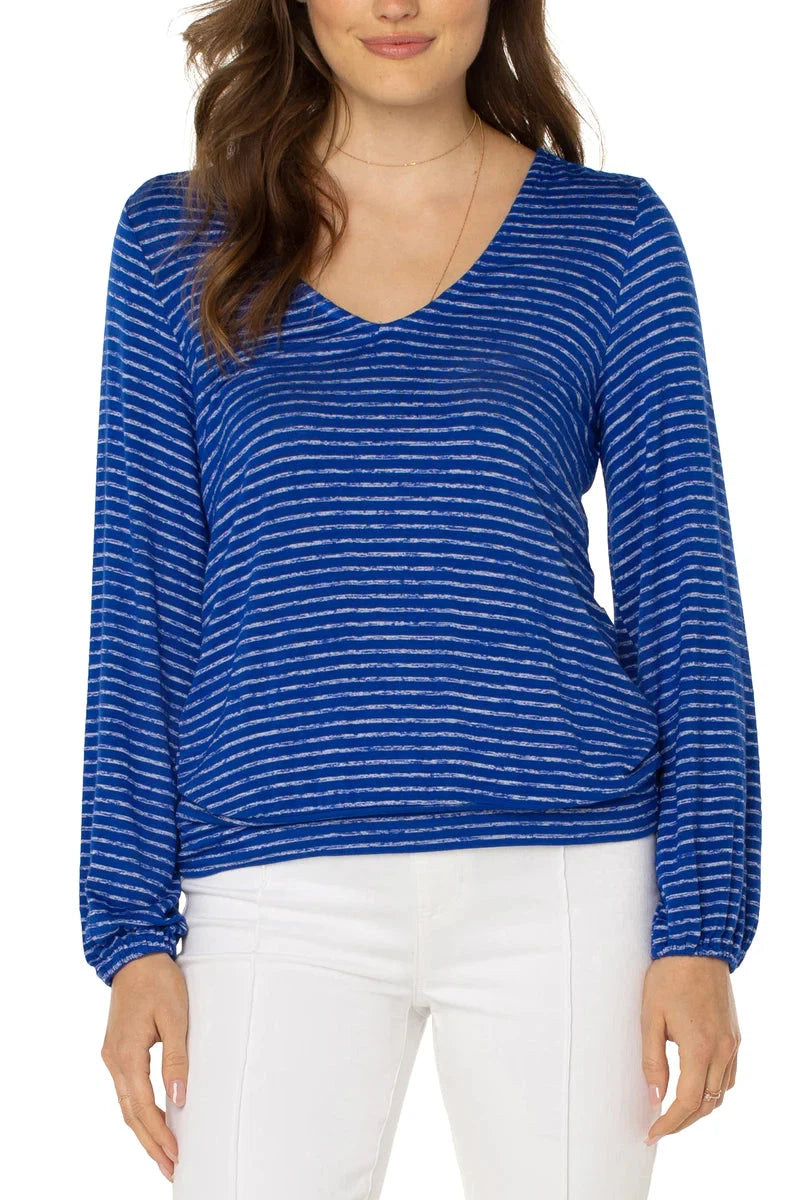 Liverpool Twist Back Long Sleeve Sweater In Bombshell Blue Stripe