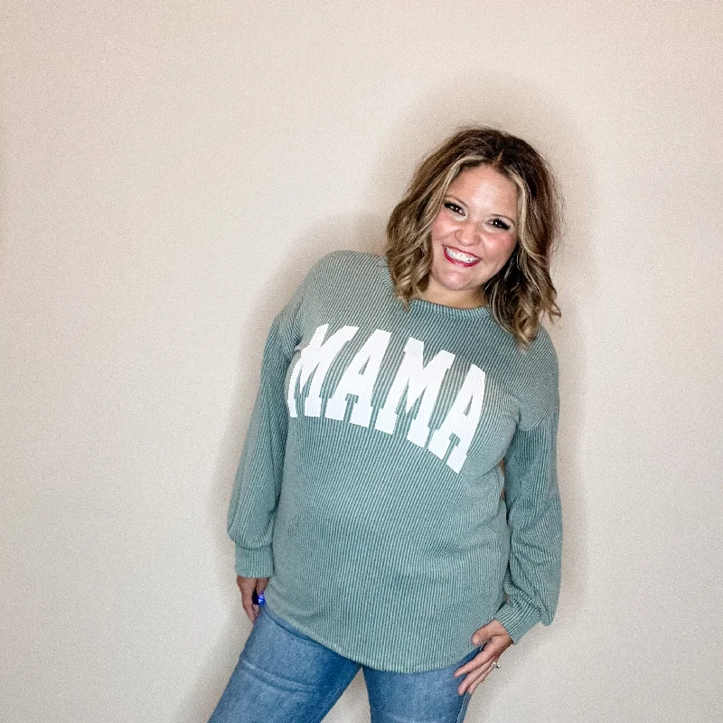 "Mama" Corded Long Sleeve Top (Multiple Colors)