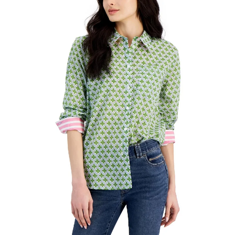 Nautica Jeans Co. Womens Geometric Long Sleeve Button-Down Top