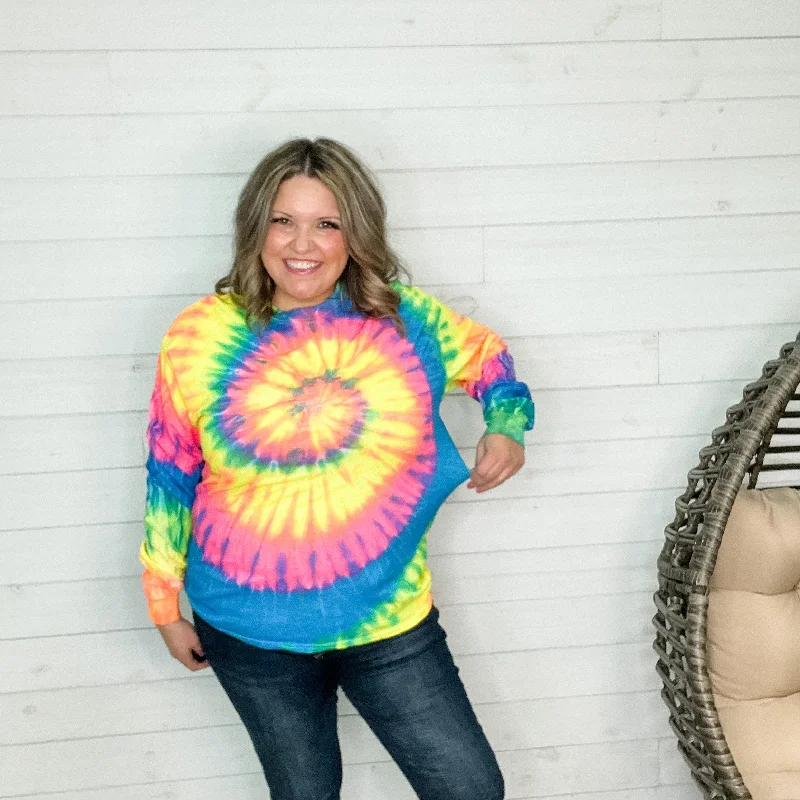 Neon Rainbow Spiral Tie Dye Long Sleeve Tee