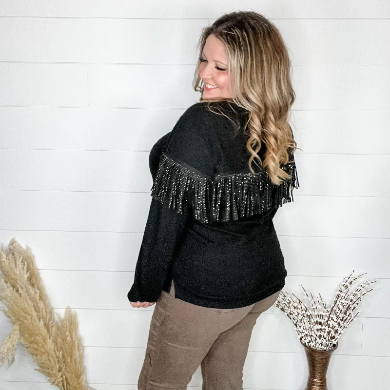 "Pardon Me" Long Sleeve with Sparkle Fringe