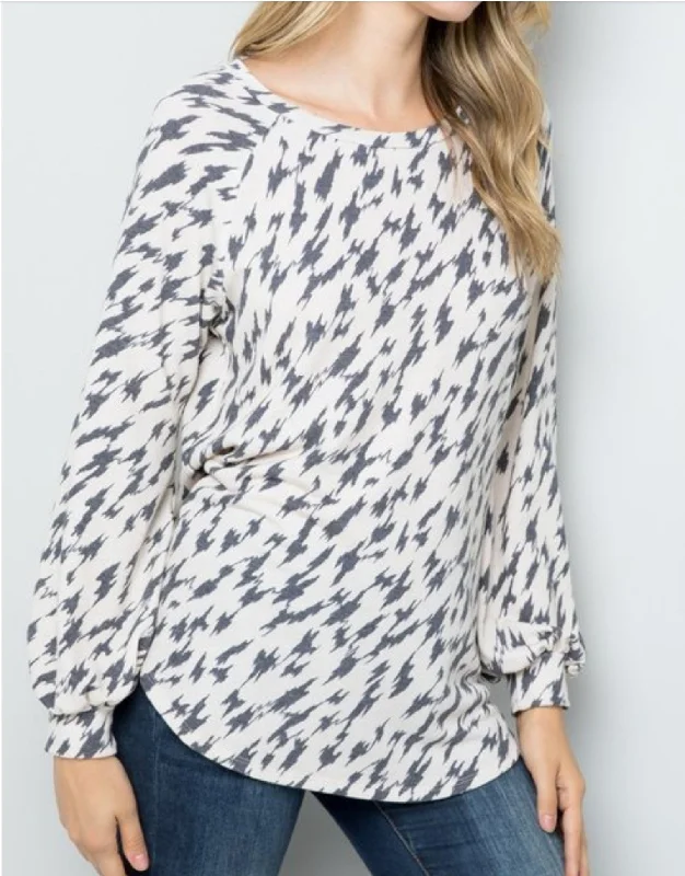 Printed Bubble Long Sleeve Top