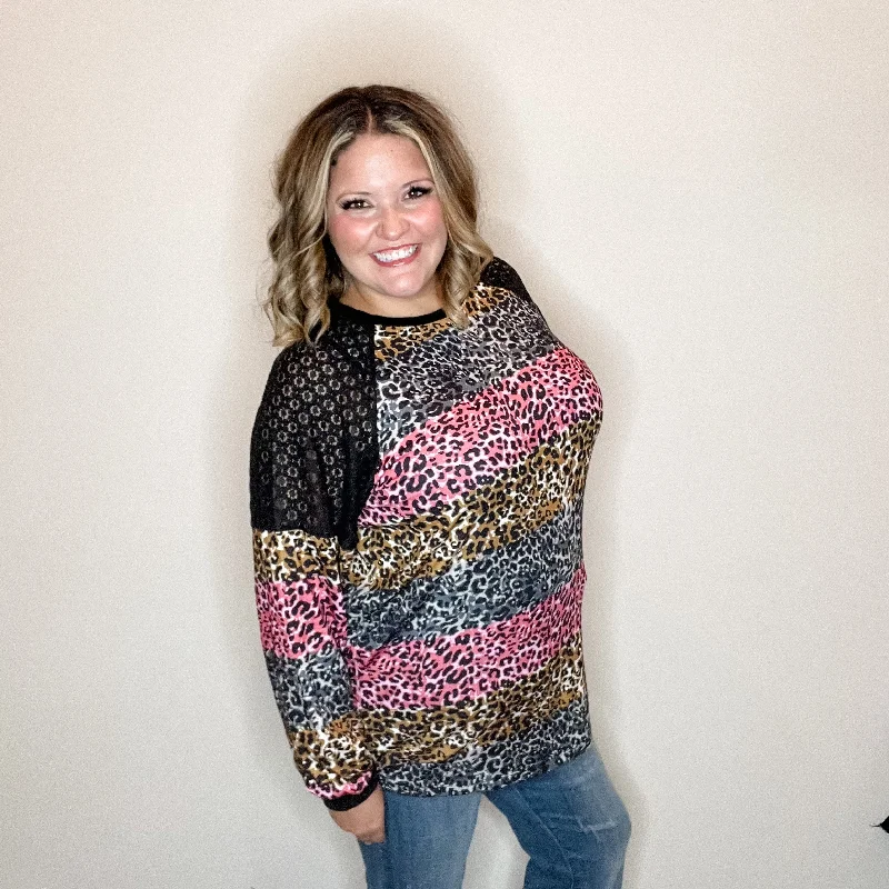 "Take It On" Animal Print Long Sleeve with Lace Shoulder Detail