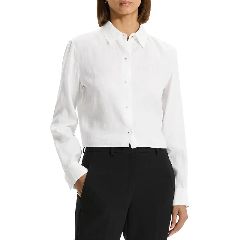 Theory Womens Linen Long Sleeves Button-Down Top