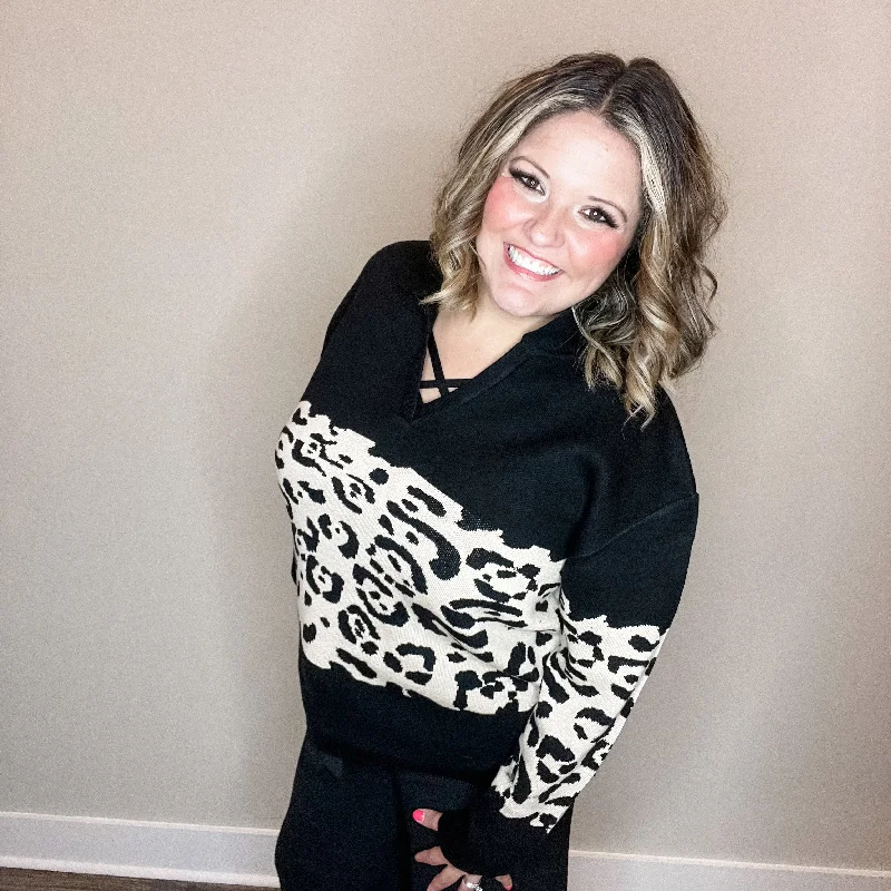 "Top Notch" Animal Print Long Sleeve Collared Sweater